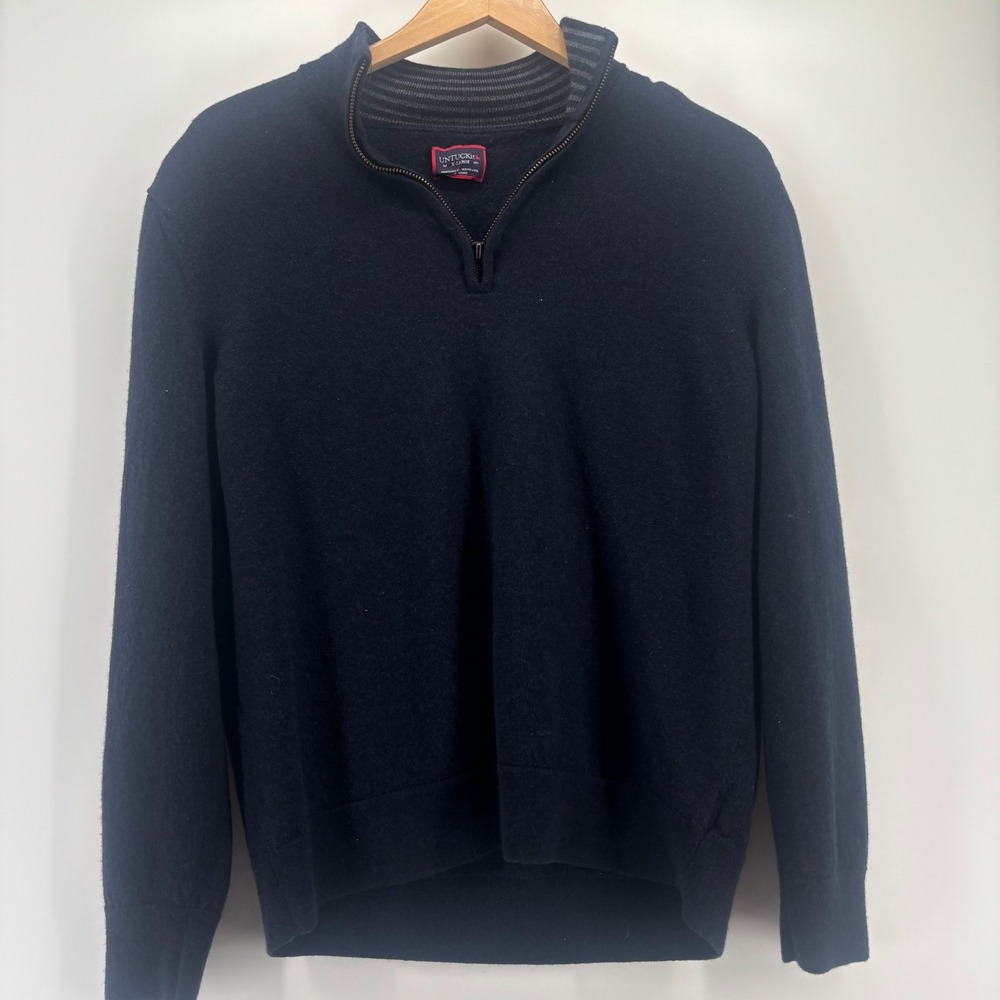 UNTUCKit Belguardo Quarter Zip Sweater Mens XL Navy Merino Wool 31811 Pullover